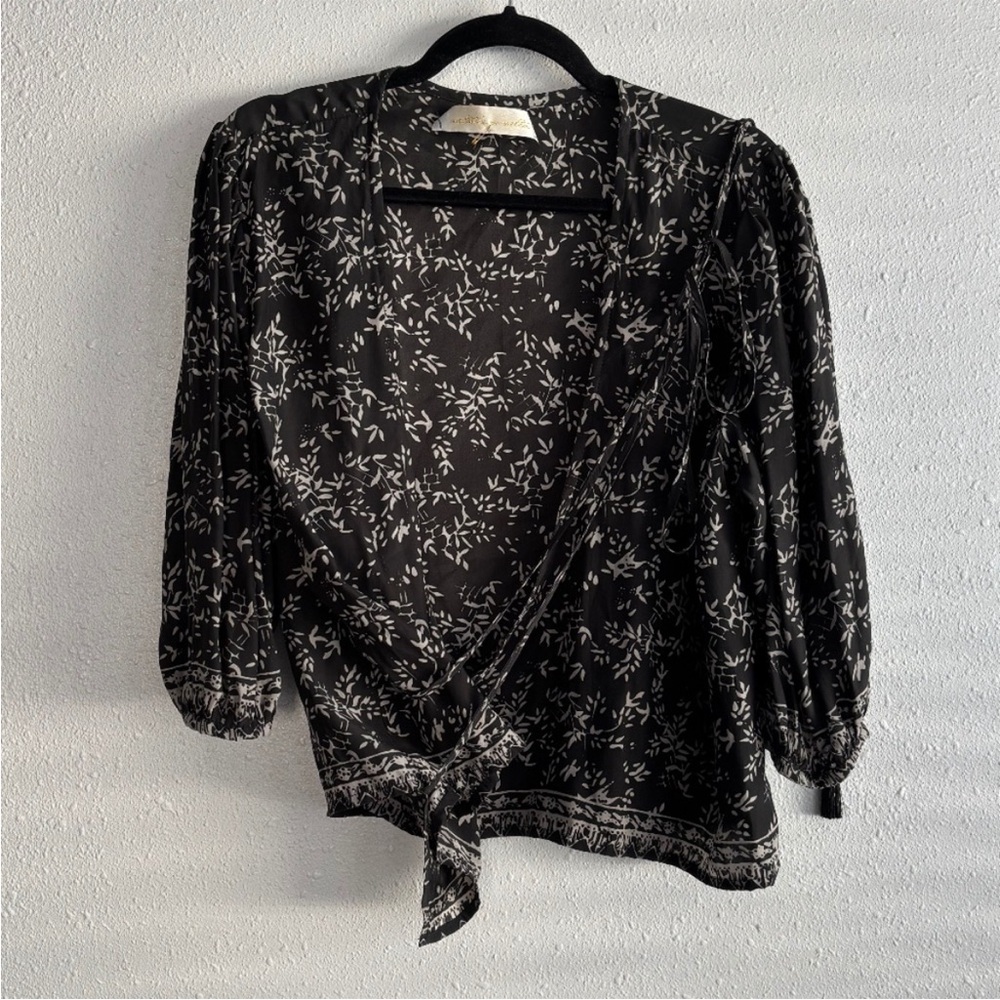Natalie Martin 100% Silk Black/White Bamboo Kio Wrap Top